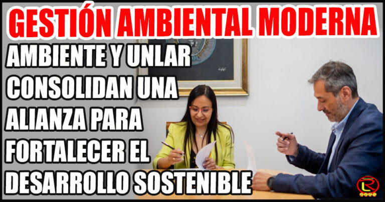 Rubricaron el convenio la Rectora Natalia Álbarez Gómez y el Secretario de Ambiente Santiago Azulay