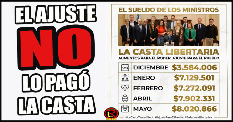 Adorni y los Ministros pasaron de ganar 3,5 millones en Enero a $8.000.000 en Mayo