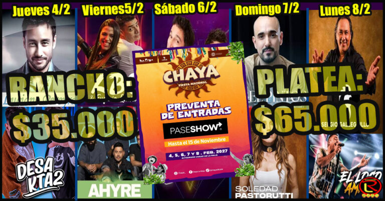El lunes 19 de octubre comienza la preventa de entradas para la Chaya 2027: Rancho $35.000 y Platea $65.000